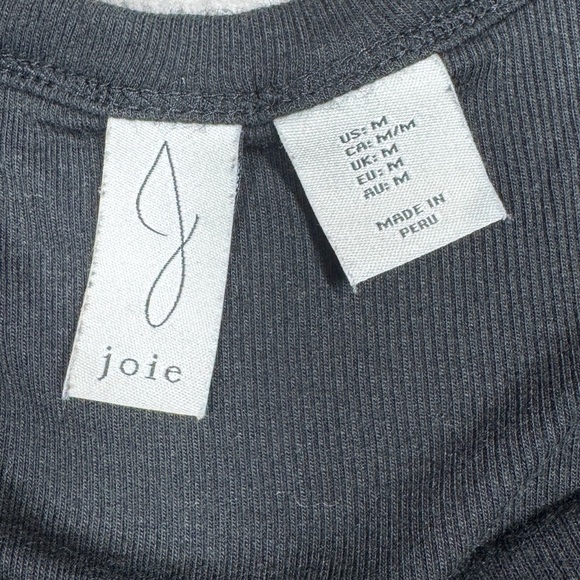 Joie Pima Cotton Blend Black Ribbed Henley Stretchy Short Sleeve Top Size M - Picture 9 of 12